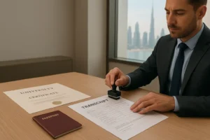 Certified translator in UAE translating academic transcripts for university and visa applications