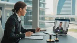 Online notary public service in Abu Dhabi helping clients digitally notarize legal documents through ADJD platform