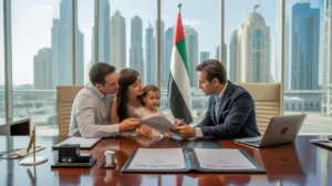 Will registration consultation in UAE office with legal advisor helping expat family protect assets and guardianship