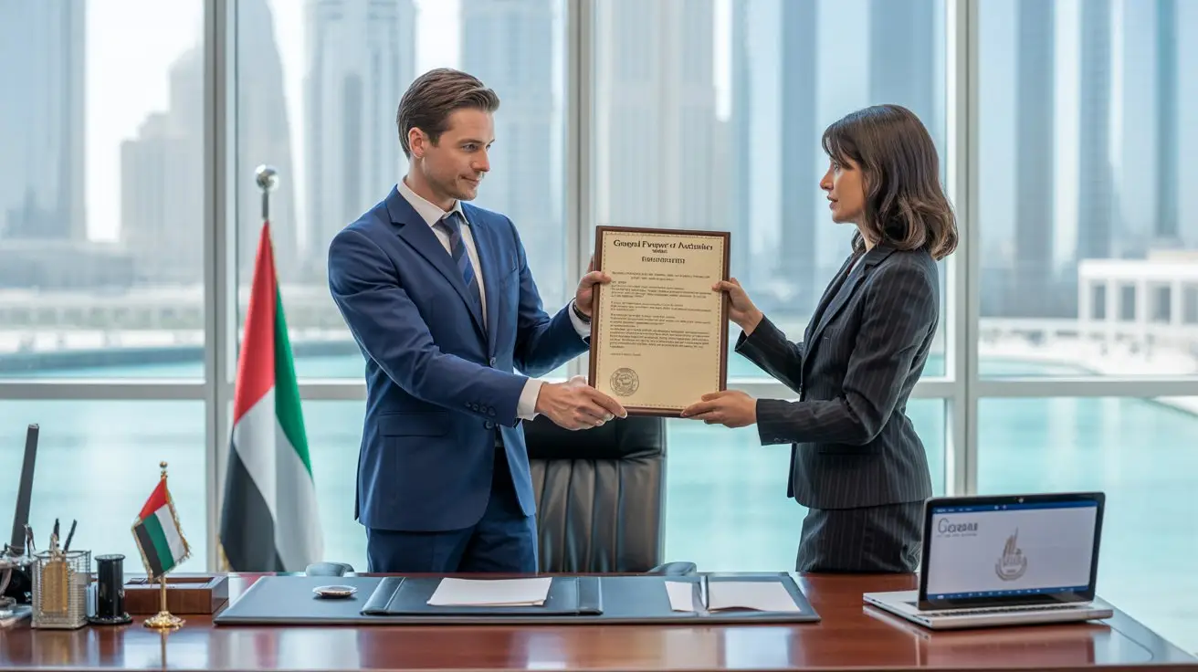 General Power of Attorney notarization service in Dubai with legal consultant assisting client at office