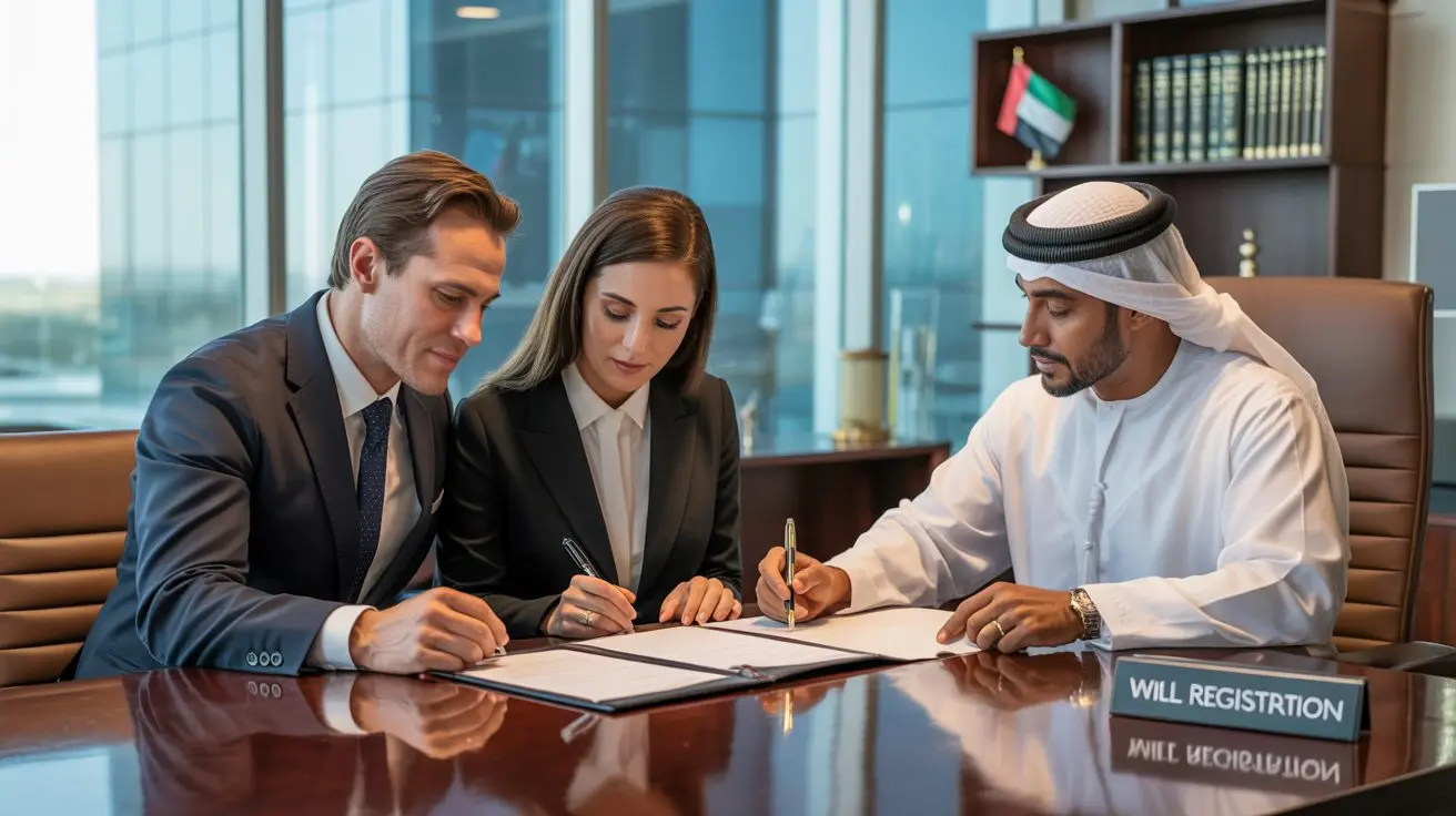 Non-Muslim expat signing will registration documents in UAE office